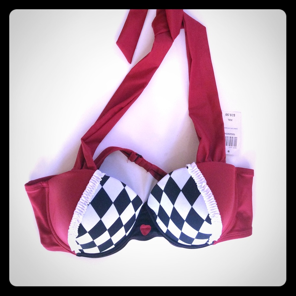 Disney Red and Black Checkered Bikini Top